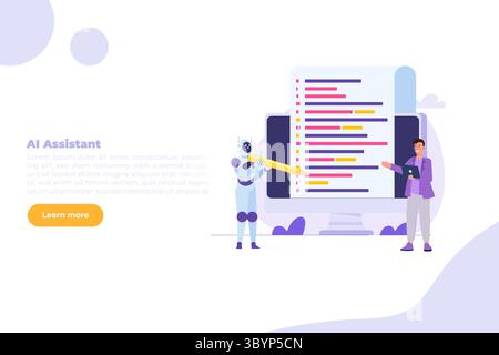 Coding Bot, Chat Bot entwickelt Konzept. Vektorillustrationen für Banner, Website, Landing-Page, Flyer. Stock Vektor