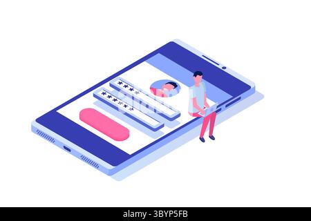 Erstellen Sie ein Konto, Online-Registrierung Isometrisches Konzept. Sichere Anmeldung und Passwort. Vektorabbildung. Stock Vektor