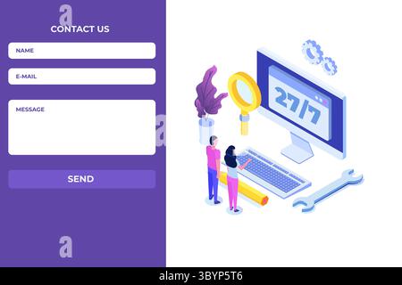Landing-Page-Vorlage für Kontakt. Vektorabbildung. Stock Vektor