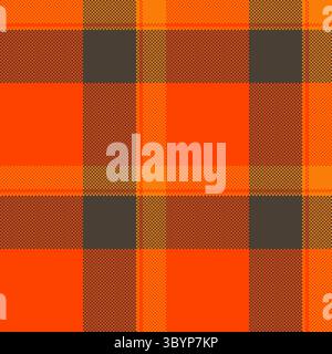 Retrostyled Pixel Art Plaid. Ein leuchtendes nahtloses Muster in Orange und Braun, das an den Herbst erinnert. Ideal für Hintergründe und digitale Designs. Stock Vektor