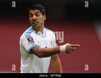 13. Oktober 2020, Quito, Ecuador: Luis Suarez, Uruguay, reagiert auf ein Spiel für die südamerikanische Qualifikation zur FIFA-Weltmeisterschaft Katar 2022 zwischen Ecuador und Uruguay im Stadion Liga Deportiva Universitaria in Quito, Ecuador, am 13. Oktober 2020. (Bild: © Jose Jacome/POOL Via ZUMA Press Wire) Stockfoto