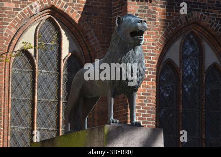 Kopie des Braunschweiger Löwen in Schwerin am Dom Stockfoto