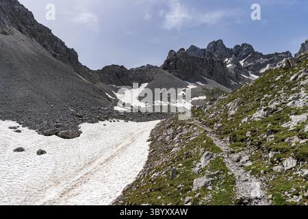 Bergtour zum vorderen Drachenkopf in den Mieminger Bergen bei Ehrwald in der Tiroler Zugspitz Arena Stockfoto