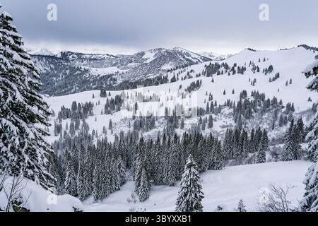 Anspruchsvolle Schneeschuhtour zum Tennenmooskopf auf der Nagelfluhkette in den Allgauer Alpen Stockfoto