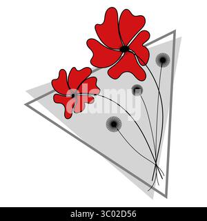 Illustration der roten Blumen. Mohnblüten. Abstrakter Dreiecksvektor. Dekoratives Blumenelement. Stock Vektor
