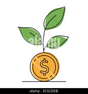 Illustration der Geldpflanze. Wachsendes Münzsymbol. Vektor für Finanzwachstum. Anlagekonzept Art. Stock Vektor