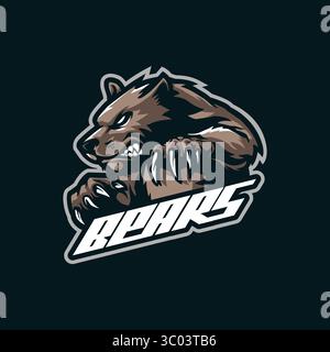Bär Maskottchen Logo Design Vektor mit modernem Illustration Konzept Stil für Abzeichen, Emblem und T-Shirt Druck. Illustration des wütenden Bären für die Sportmannschaft. Stock Vektor