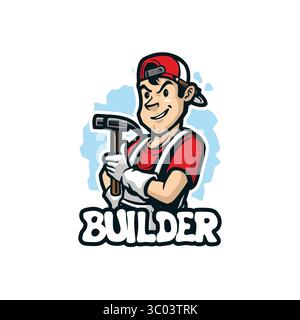 Builder Mascot Logo Design Vektor mit modernem Illustrationskonzept Stil für Abzeichen, Emblem und T-Shirt Druck. Illustration des intelligenten Builders. Stock Vektor