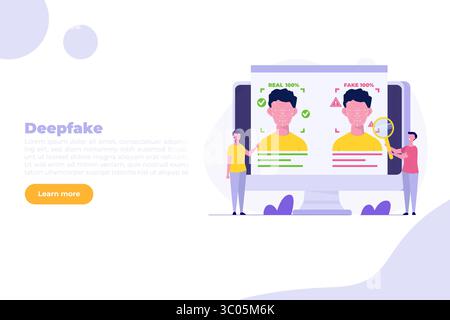 Deepfake, Deep Face-Technologie-Konzept. Flache Vektor-Illustration für Banner, Website, Landing-Page, Flyer. Stock Vektor