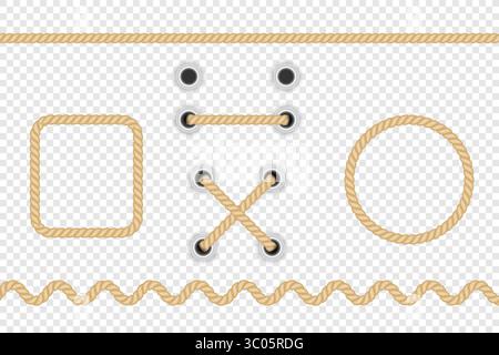 Realistische Vektorfaserseile isoliert auf transparentem Hintergrund. Stock Vektor