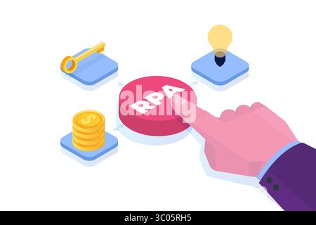 Robotic Process Automation Konzept. Handtaster mit RPA-Aufschrift. Vektorabbildung. Stock Vektor