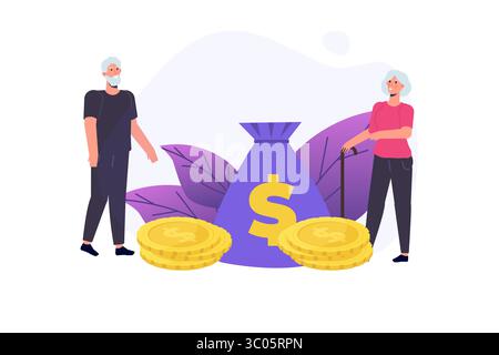 Seniorenpaar mit ihrem Sparkonzept. Vektorabbildung. Stock Vektor
