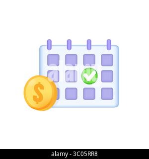 Symbol für Abonnementzahlung, Symbol für automatische Verlängerung des monatlichen Abonnements. Symbol für 3D-Vektor. Stock Vektor