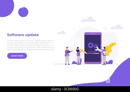 System Update Flat Style Konzept. Vektorillustration kann verwendet werden für, Landing-Page, Vorlage, Web, mobile App, Poster, Banner. Stock Vektor