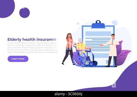 Krankenversicherungskonzept für ältere Menschen. Vektorabbildung in abgewickelter Form. Stock Vektor