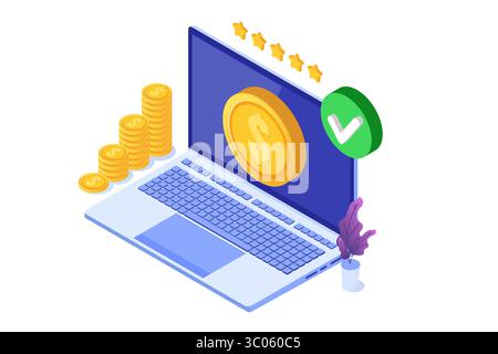 Transaktion genehmigt, Finanztransaktionen, bargeldlose Zahlung, Geldwährung, Zahlung NFC-Isometrisches Konzept. Vektorabbildung. Stock Vektor
