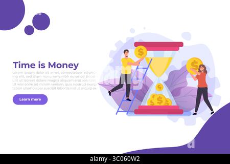 Zeit ist Geld. Zeit- und Kosteneinsparungen, Budgetverwaltung. Vektorabbildung. Stock Vektor