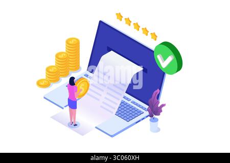 Transaktion genehmigt, Finanztransaktionen, bargeldlose Zahlung, Geldwährung, Zahlung NFC-Isometrisches Konzept. Vektorabbildung. Stock Vektor
