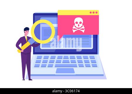 Benachrichtigung oder Warnung über Malware für Laptop-Viren. Konzept der Hacker-Angriffsvektoren. Stock Vektor