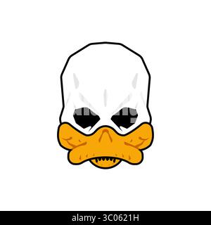 Skull im Cartoon-Stil mit einem gelben Entenschnabel. Ein surreales und humorvolles Symbol, das Niedlichkeit mit Dunkelheit verbindet. Ideal für alternative Kunst, Grafikdesign, o Stock Vektor