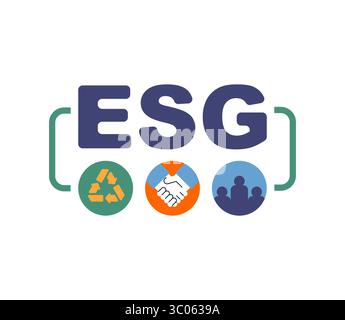 Die Abkürzung ESG steht für die Prinzipien Umwelt, Soziales und Governance in modernen Unternehmen. Ein sauberer, minimaler Stil spiegelt die unternehmerische Verantwortung wider Stock Vektor
