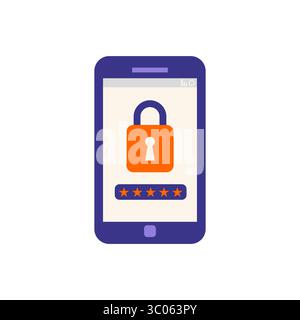 Smartphone mit Vorhängeschloss-Symbol für Datenverschlüsselung, mobile Privatsphäre, Cybersicherheit und Schutz vor unbefugtem Zugriff. Konzept des sicheren c Stock Vektor