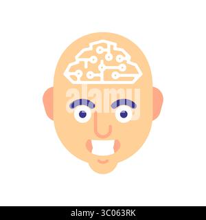 Menschlicher Kopf mit sichtbaren Hirnkreisläufen und KI-Elementen. Symbol für künstliche Intelligenz, kognitive Technologie, Innovation und die Verschmelzung von menschlichem A Stock Vektor