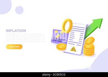 Erhöhung der Inflation 3D realistisches Konzept. Vektorillustration für Infografiken, Banner, mobile App. Stock Vektor