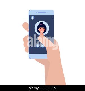 Eingehende Videoanrufe auf dem Telefon. Schnittstelle für Videoanrufe, Vorlage für den Anrufbildschirm. Vektorabbildung Stock Vektor