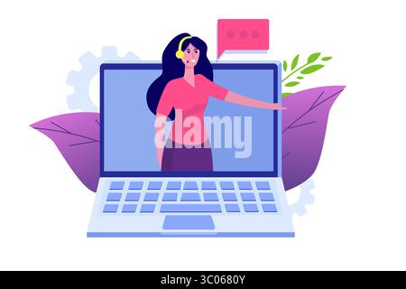 Virtueller Online-Unternehmensassistent. Kunde und Hotline-Betreiber, technischer Support rund um die Uhr. Vektorabbildung Stock Vektor