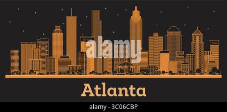 Umreißen Sie die Skyline von Atlanta Georgia City mit orangefarbenen Gebäuden. Vektorabbildung. Geschäftsreisen und Konzept mit moderner Architektur. Atlanta USA. Stock Vektor