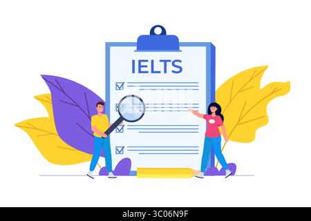 Englischprüfung und Prüfung. IELTS International English Language Testing System. Vektorabbildung. Stock Vektor