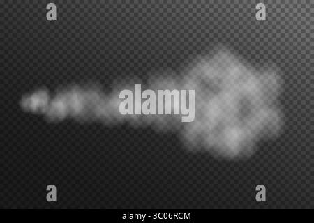 Dampfnebelwasser, luftiger Wasserstrahl isoliert auf schwarzem transparenten Hintergrund. Vektor-Realistyc-Illustration. Stock Vektor