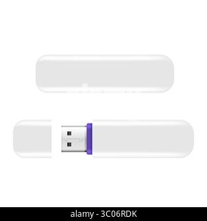 USB-Speichersticks Flash-Laufwerk realistisch isoliert auf weißem Hintergrund. Vektorabbildung. Stock Vektor