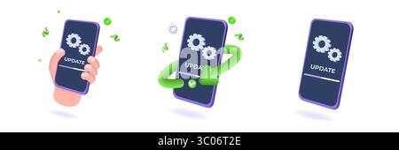 System Update Flat Style Concepts Set, Collection. Vektorillustration kann verwendet werden für, Landing-Page, Vorlage, Web, mobile App, Poster, Banner. Stock Vektor