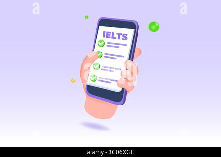Englischprüfung und Prüfung. IELTS International English Language Testing System. Vektorabbildung. Stock Vektor