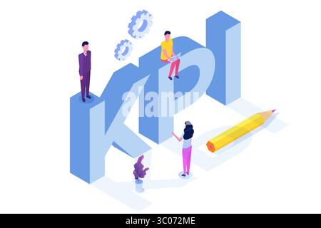 KPI, Key Performance Indicator, Isometrisches Konzept für Unternehmensberatung. Vektorabbildung. Stock Vektor