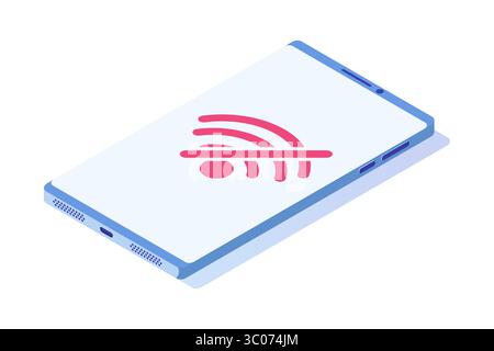 Kein wlan auf dem Isometriesymbol des Smartphone-Vektors. Zeichen für schlechte Internetverbindung. Stock Vektor