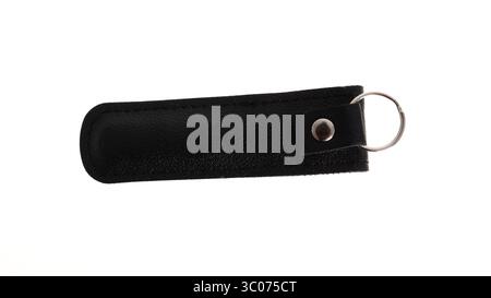 Schlüsselhalter mit Ring aus schwarzem Leder Stockfoto