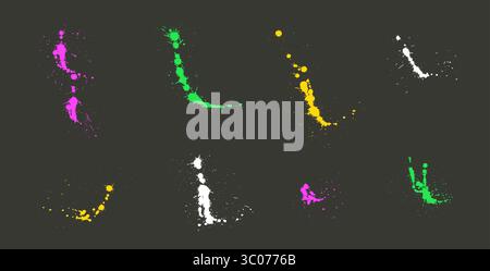 Graffiti Art Sprühspritzer Set. Grunge Urban Street Graffiti Spritzer Tropfen. Flecken und Flecken malen. Collage verwischt auffällige Farbelemente. Dreckig Stock Vektor