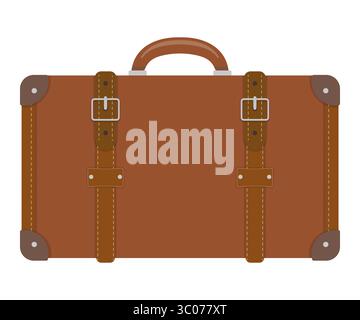Klassischer Vintage-Lederkoffer mit Schnallen und Griff, isoliert auf weißem Hintergrund. Perfekt für Reise-, Retro- und Abenteuermotive. Ideal für Nostalgie, Entdeckungen und Retro-Konzepte. Vintage-Lederkoffer. Retro-Reisetasche. Altes braunes Gepäck. Klassischer Koffervektor. Antike Reisetasche. Stock Vektor