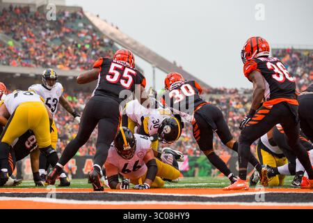 14. Oktober 2018: Pittsburgh Steelers Running Back James Conner (30) erzielt einen Touchdown in einem Spiel zwischen den Pittsburgh Steelers und den Cincinnati Bengals im Paul Brown Stadium in Cincinnati, OH. Adam Lacy/CSM(Credit Image: &Copy; Adam Lacy/CSM via ZUMA Wire) Stockfoto