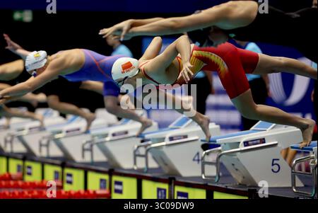 Berlin, Deutschland. Juli 2025. GE Chutong aus China tritt beim Schwimmen im 4X200 m Freistil-Staffelfinale der Frauen bei den FISU World University Games 2025 in Berlin am 20. Juli 2025 an. Quelle: Li Ying/Xinhua/Alamy Live News Stockfoto
