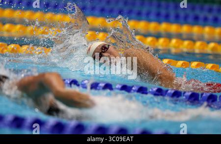 Berlin, Deutschland. Juli 2025. GE Chutong aus China tritt beim Schwimmen im 4X200 m Freistil-Staffelfinale der Frauen bei den FISU World University Games 2025 in Berlin am 20. Juli 2025 an. Quelle: Li Ying/Xinhua/Alamy Live News Stockfoto
