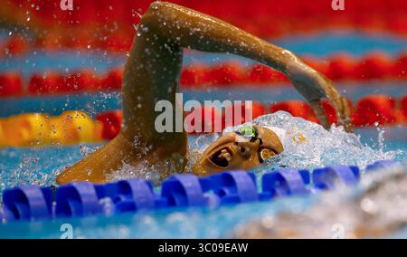 Berlin, Deutschland. Juli 2025. Liu Shuhan aus China tritt am 20. Juli 2025 beim Schwimmen im 4x200 m Freistil-Staffelfinale der Frauen bei den FISU World University Games Rhein-Ruhr 2025 in Berlin an. Quelle: Li Ying/Xinhua/Alamy Live News Stockfoto