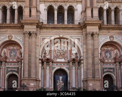 Hauptportal der Kathedrale von Malaga, Andalusien, Spanien Stockfoto