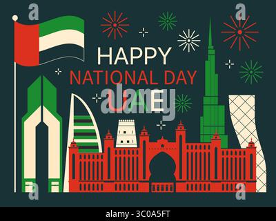 Happy National Day – Grafikdesign der Vereinigten Arabischen Emirate Stock Vektor
