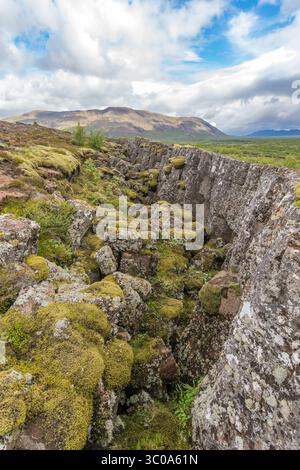 16. Juli 2017 - Island - Island - Thingvellir, das Grabenbruchtal, das den Kamm des Mittelatlantischen Rückens und die Grenze zwischen der nordamerikanischen tektonischen Platte und dem Eurasischen markiert (Bild: © Edwin Remsberg / Vwpics/VW Pics Via ZUMA Wire) Stockfoto