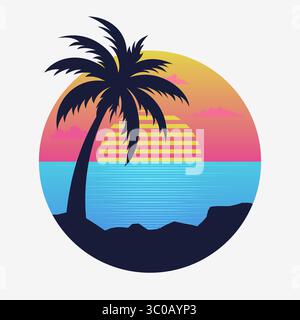 Sonnenuntergang im Sommer. Logo im Retro-Stil. Vektorabbildung EPS10 Stock Vektor