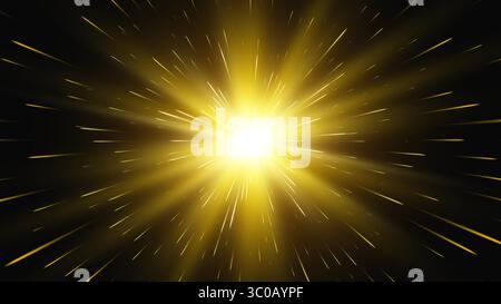 Goldenes Licht. Explosion Des Strahlenden Sonnenlichts Stock Vektor